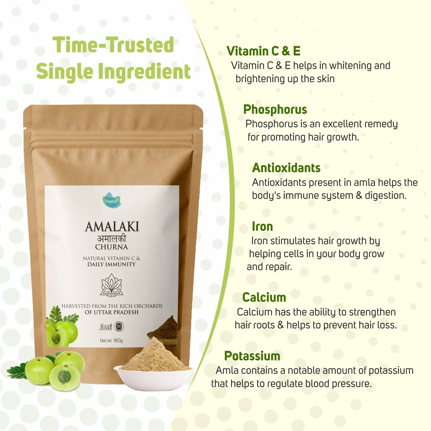 Vegetal Amalaki Churna Powder 180g | Pure Amla Powder for Immunity Boost, Natural Vitamin C, Skin & Hair Health, Detox & Digestion Support | 100% Natural & Vegan | Harvested from Uttar Pradesh Orchards - Image 3