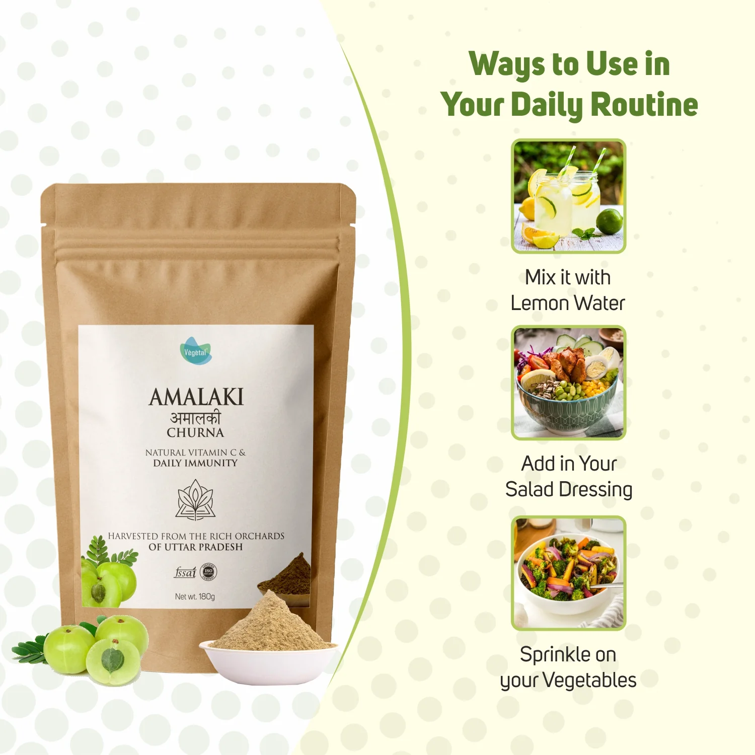 Vegetal Amalaki Churna Powder 180g | Pure Amla Powder for Immunity Boost, Natural Vitamin C, Skin & Hair Health, Detox & Digestion Support | 100% Natural & Vegan | Harvested from Uttar Pradesh Orchards - Image 4