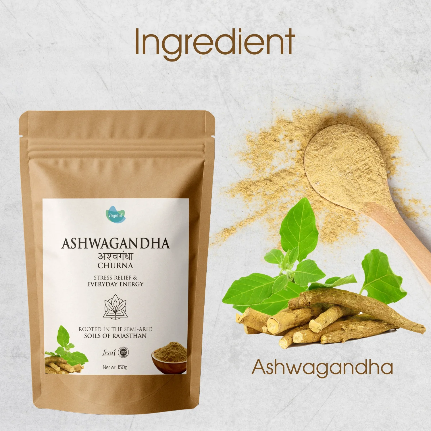 Vegetal Ashwagandha Churna | 150g | 100% Organic | Stress Relief, Strength & Stamina, Better Sleep & Hormonal Balance | No Preservatives or Artificial Colors | From Rajasthan’s Semi-Arid Soils - Image 4