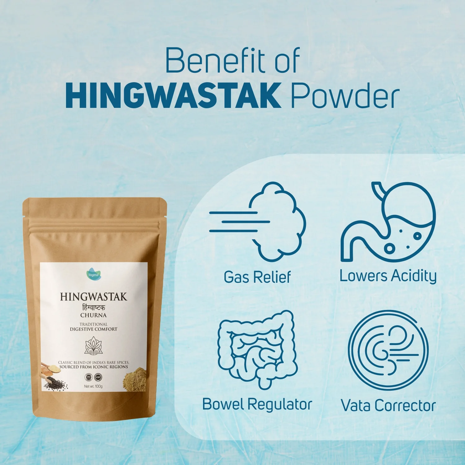 Vegetal Herbal Hingwastak Churna - Traditional Ayurvedic Powder for Digestive Comfort, Gas Relief & Acidity, 100g - Image 3