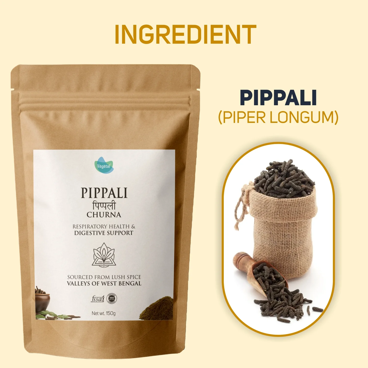 Vegetal Pippali Churna - Pure Pippali Powder for Respiratory & Digestive Health, Metabolism & Absorption Booster, 150g - Image 3