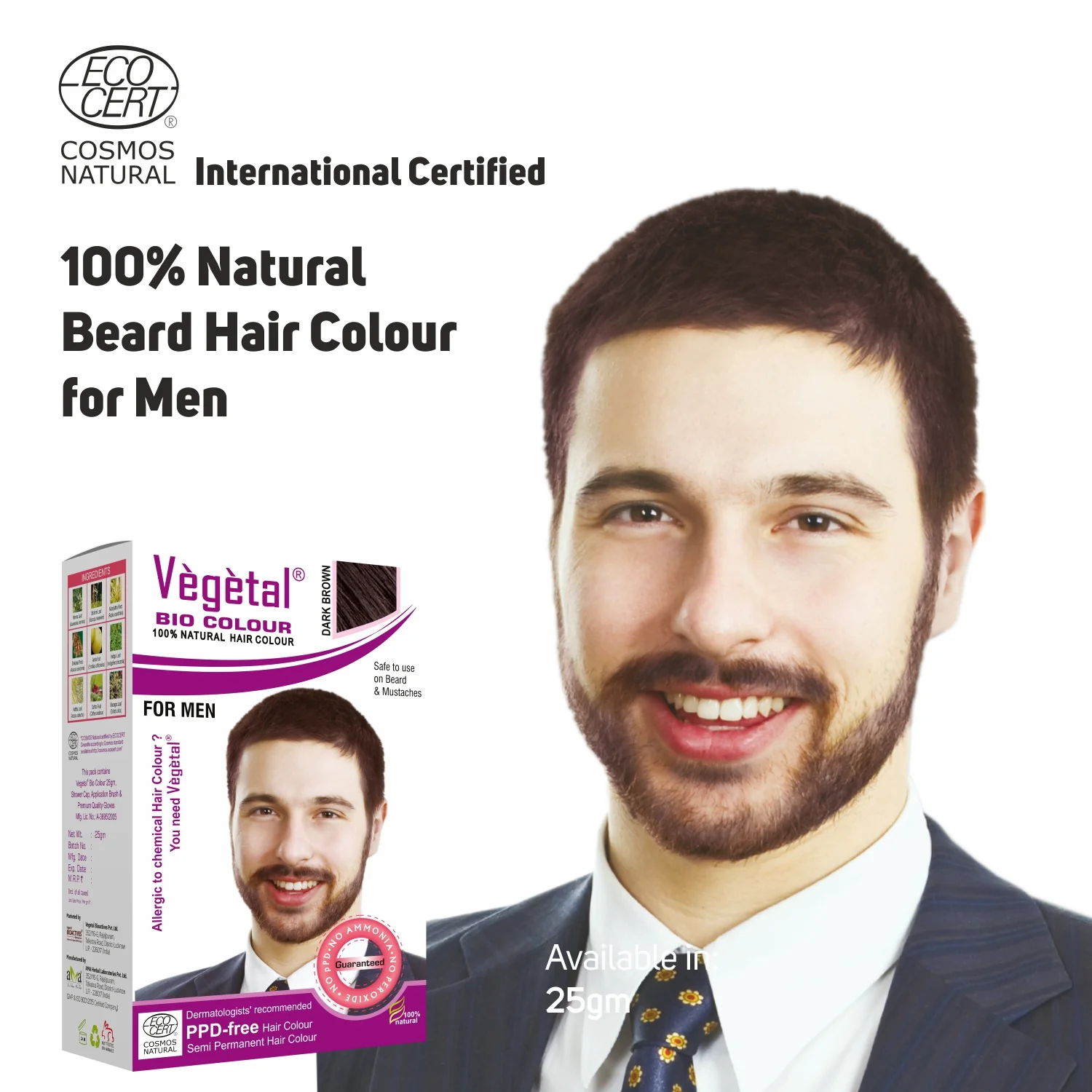 Vegetal Bio Colour Dark Brown For Men - 25g | PPD & Ammonia Free | Recommended by Dermatologists - Image 3